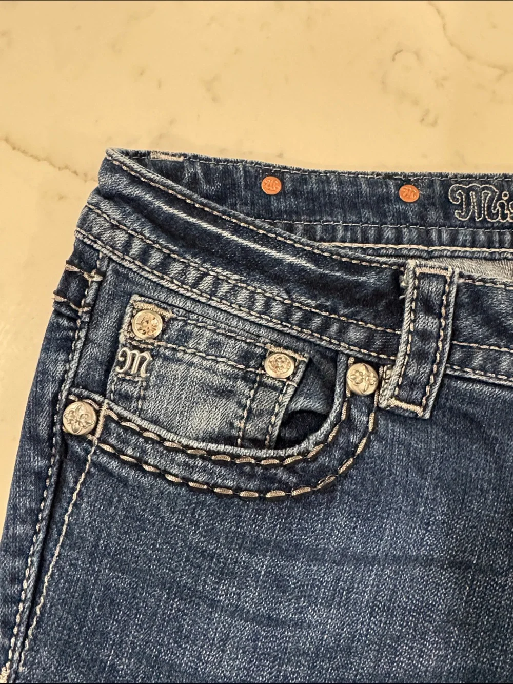 Miss Me Blue Boot Cut Jeans with Embroidered Cross Pocket